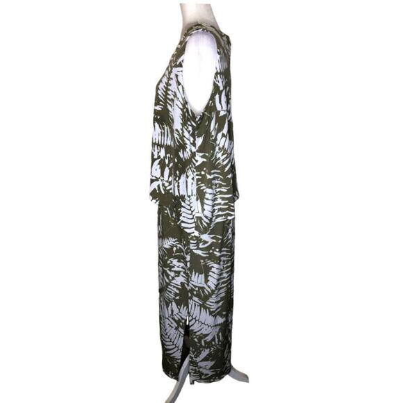 Chico’s Travelers Palm Leaf Print Maxi‎ Dress Green & White Sleeveless Tropical - Picture 3 of 16